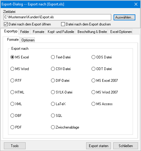 MS-Excel export