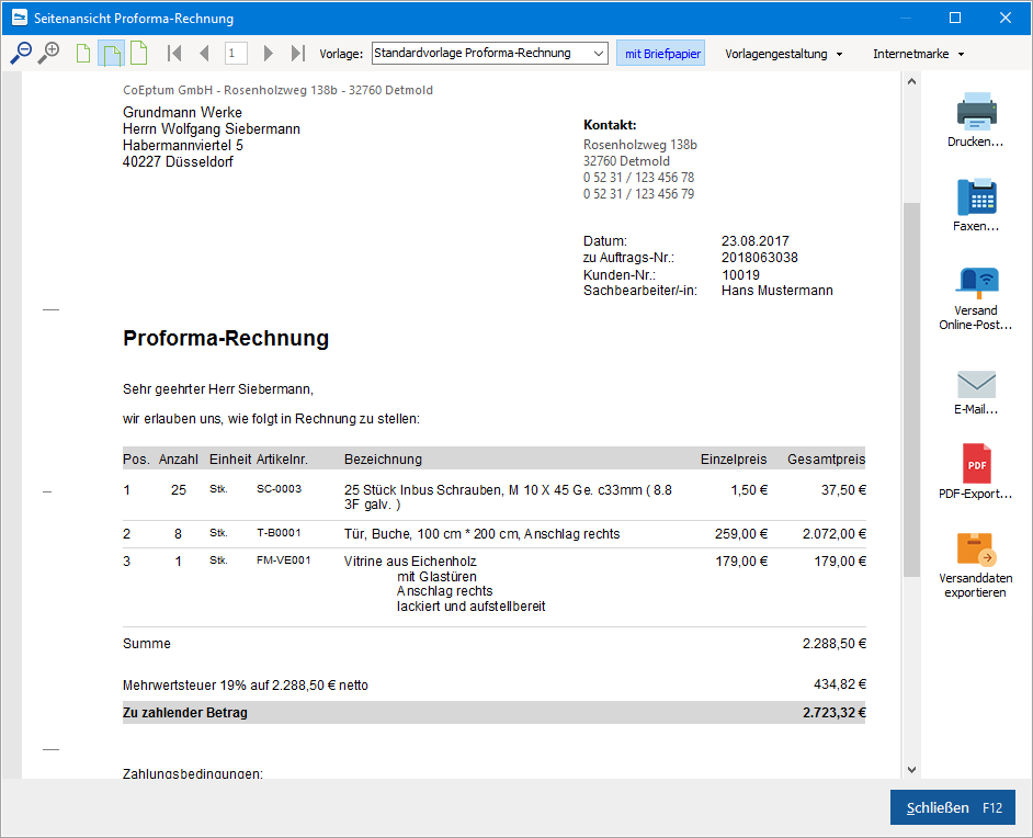 Proforma-Rechnungsvorlage