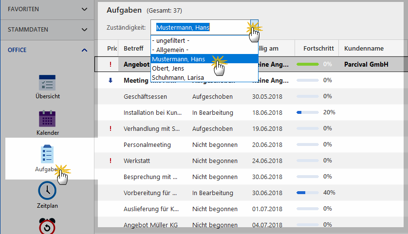 Aufgaben nach Kunden auswählen