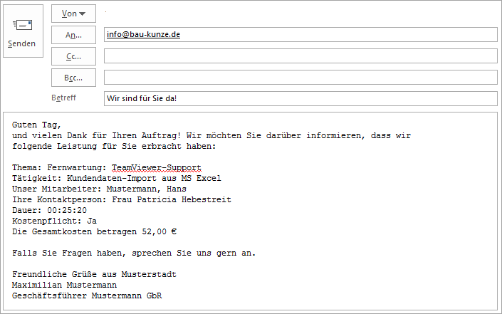 Kunden über erbrachte Leistungen informieren