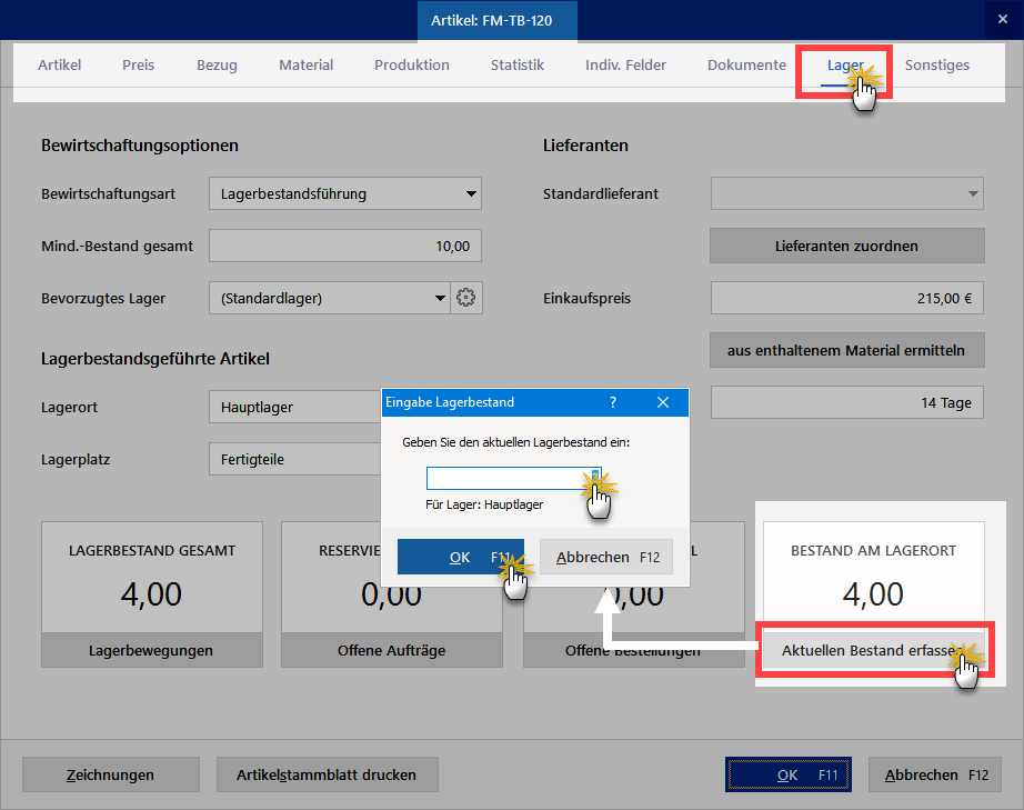 Lagerbestand aktualisieren