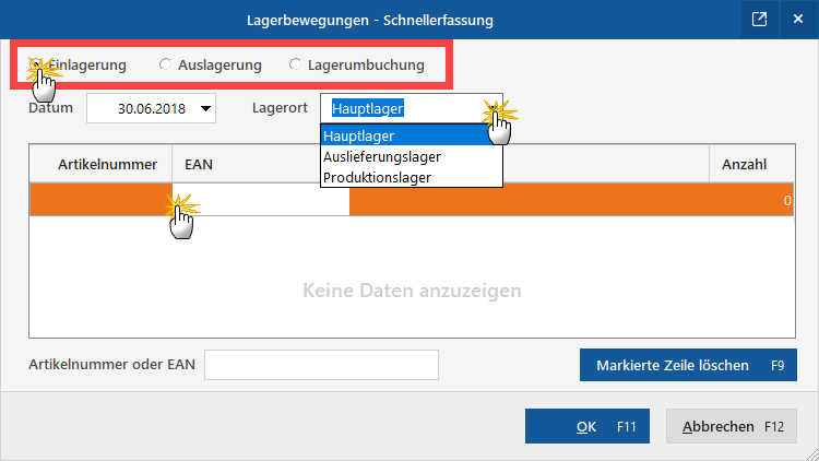 Lagerbewegungen Schnellerfassung