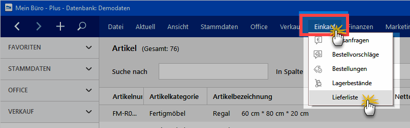 Lieferliste anzeigen