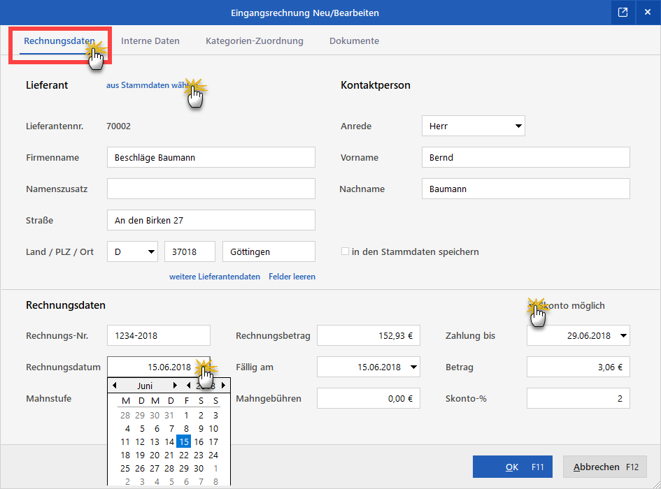 Eingangsrechnung bearbeiten