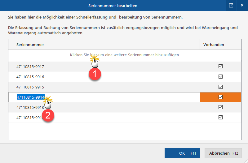 Seriennummer auswählen