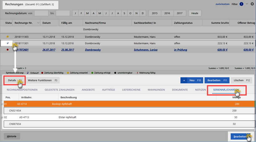 Chargendetails