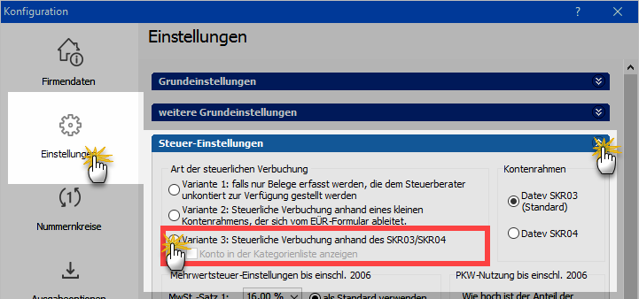 Steuerliche Verbuchungsart ändern