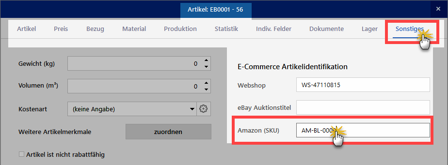 Amazon(SKU) einstellen