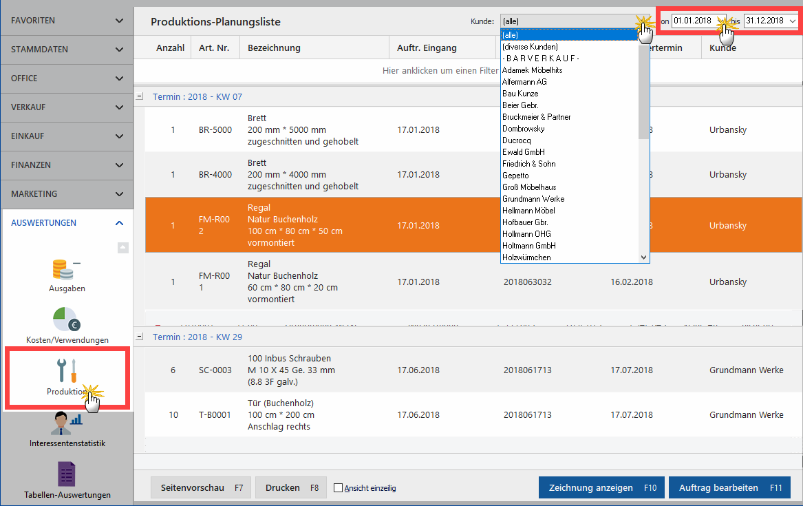 Produktions-Planungsliste