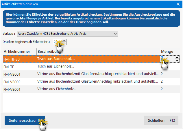 Artikeletiketten Vorschau