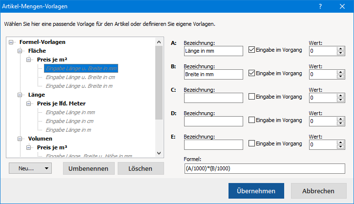 Artikel Mengen Vorlagen