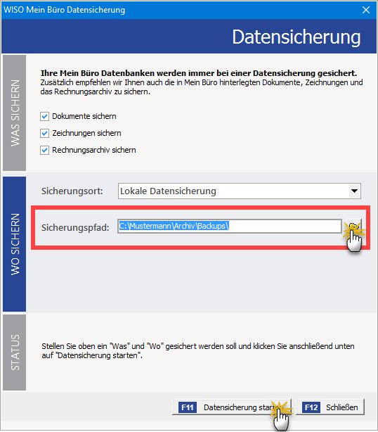 Datensicherungs Dialog