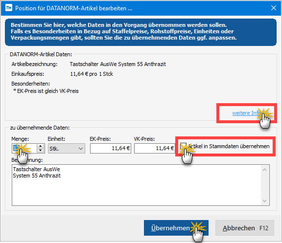 Datanorm übernehmen