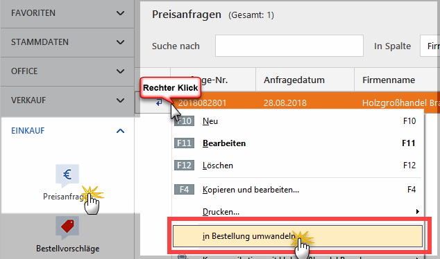 In Bestellung umwandeln