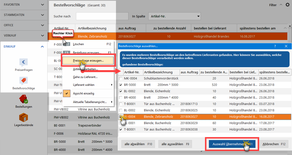 Automatisch erstellte Preisanfragen