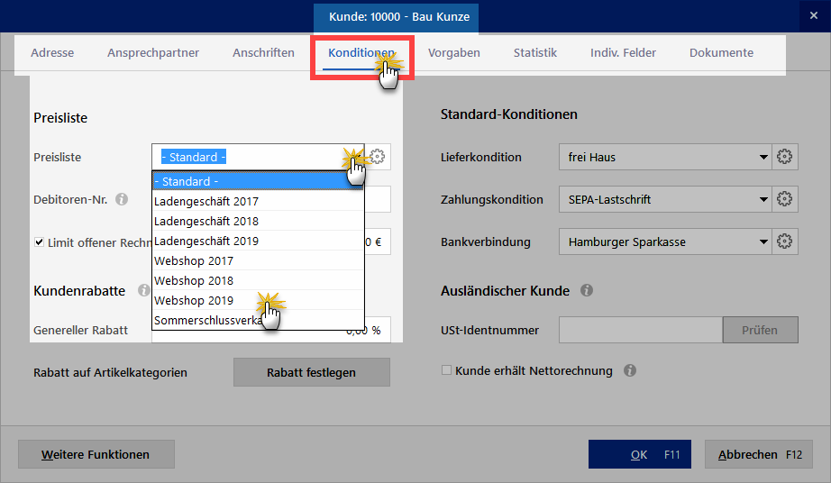 Konditionen verwalten