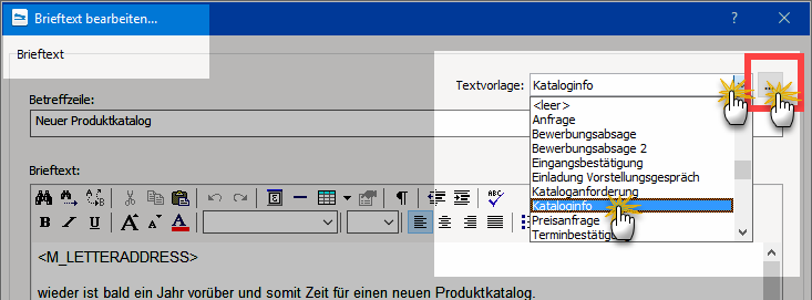 Brieftext aktualisieren