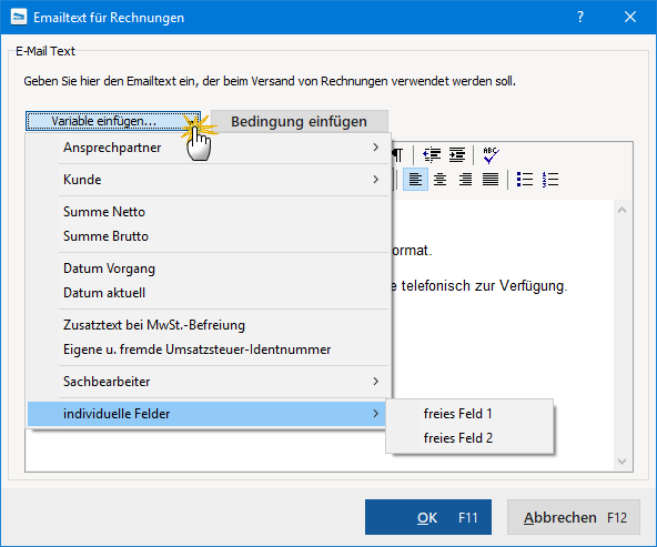 Individuelle Felder einfügen