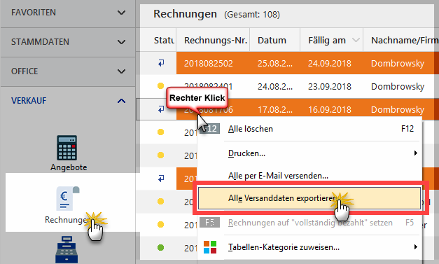 Versanddaten exportieren