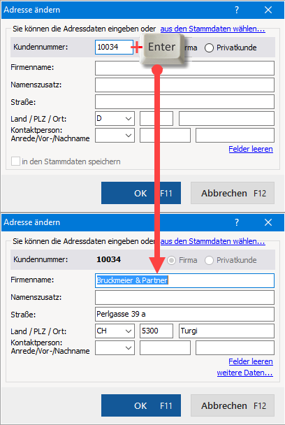 Kundenauswahl durch Kundennummer