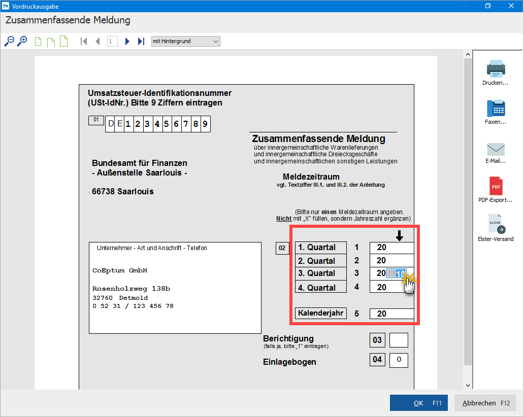 Quartal einstellen