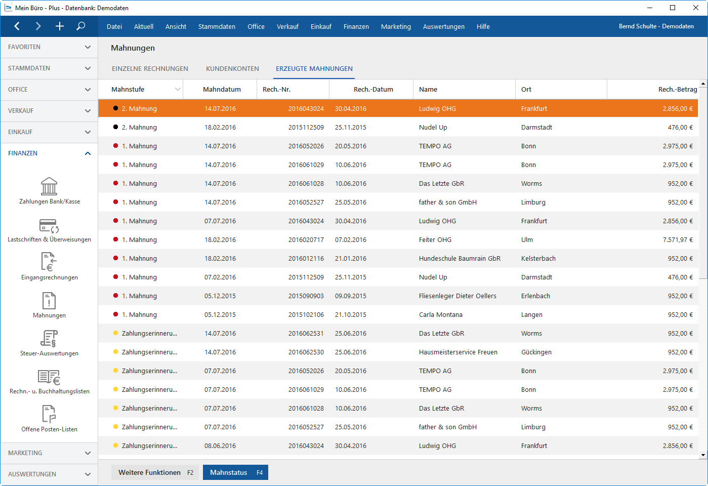 Erweiterte Mahnungen erstellen mit MeinBüro und dem Modul Finanzen+