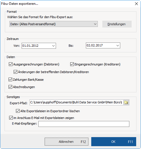 Nahtlose Übergabe an den Steuerberater mit MeinBüro und dem Modul DATEV