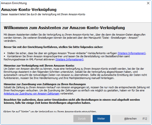 AmazonKonto Verknüpfung mit MeinBüro und dem Modul Webselling