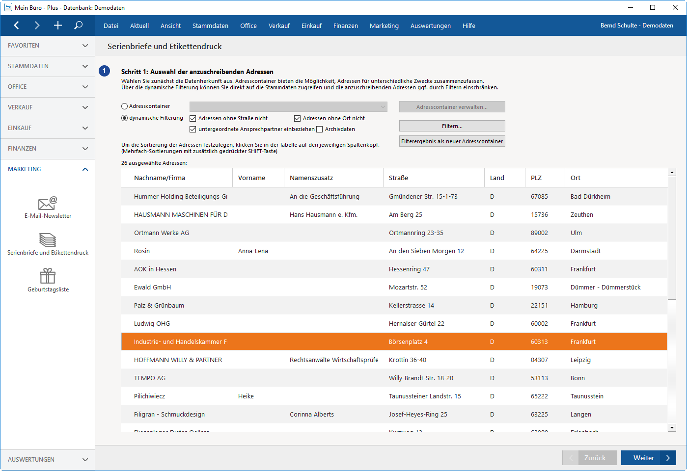 Serienbrief und Etikettendruck mit MeinBüro und dem Modul Marketing