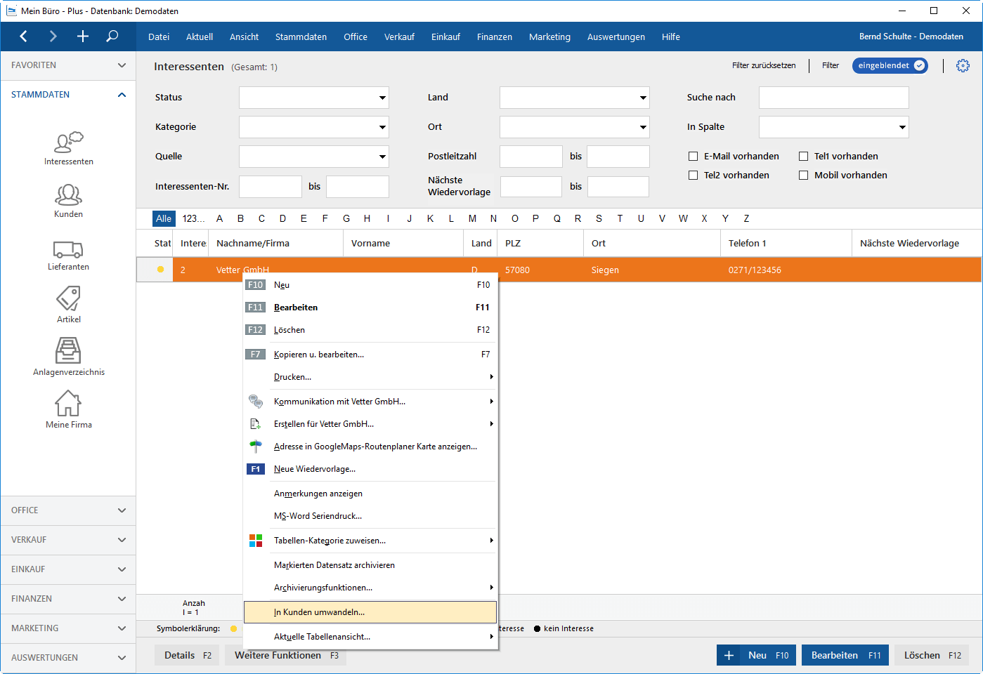 Moduk CRM Interessenten WISO Mein Büro