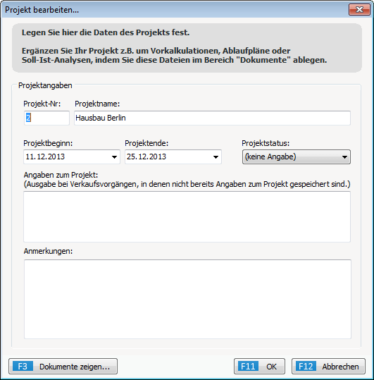 Projekt bearbeiten in WISO Mein Büro