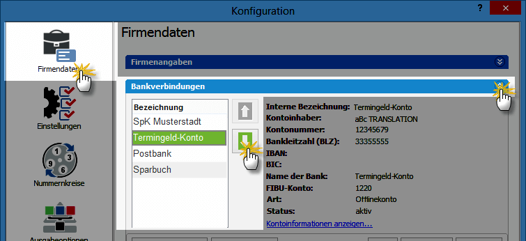 Kontenreihenfolge Konfiguration