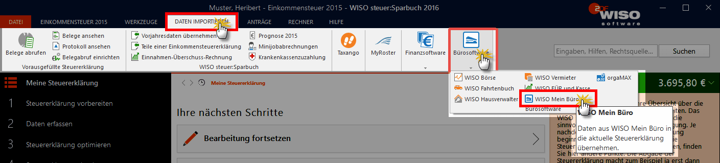 steuer-stichtig Export in WISO MeinBüro