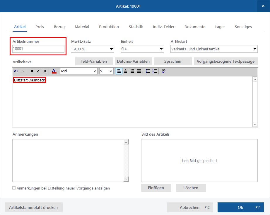 Artikel anlegen