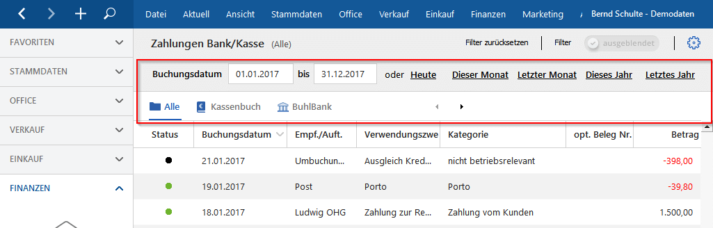 Optik von WISO MeinBüro Zahlungen
