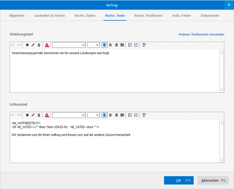 Vertragsbeschreibungen als Textbausteine mit Modul WISO Mein Büro