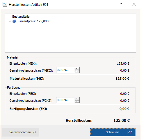 Artikel+ Herstellkosten hinterlegen WISO Mein Büro