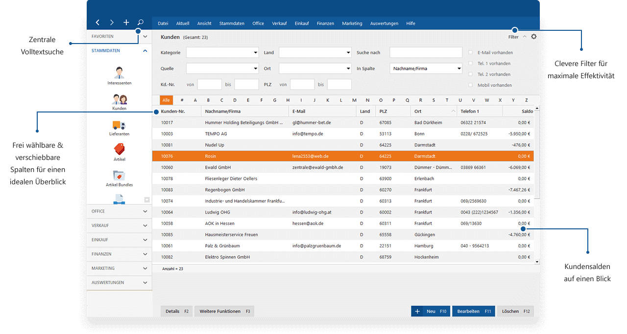 CRM und Kundenverwaltung in der Bürosoftware MeinBüro