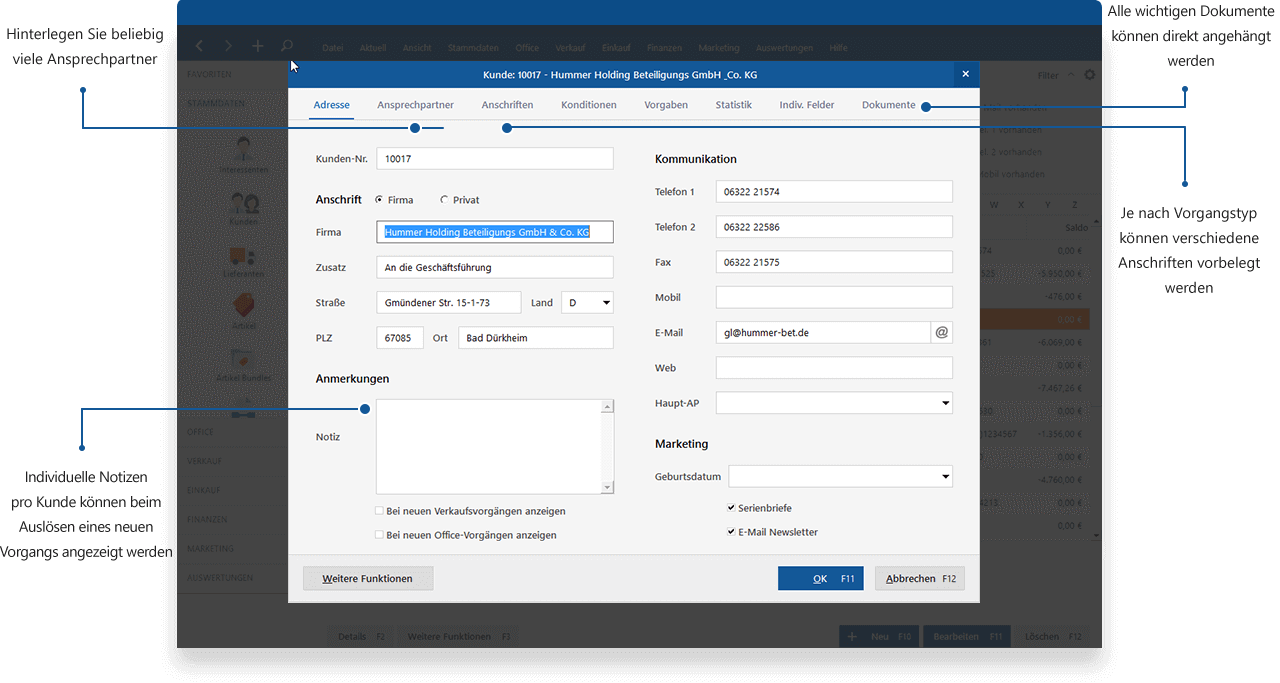 Ansprechpartner hinterlegen in der Bürosoftware MeinBüro