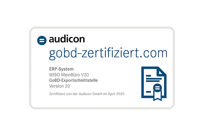 audicon-Siegel GOBD konform arbeiten mit MeinBüro und dem Modul Kasse