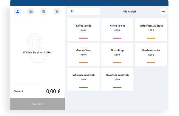 Überscihtliche Kassenoberfläche durch verschiedene Farben mit MeinBüro und dem Modul Kasse