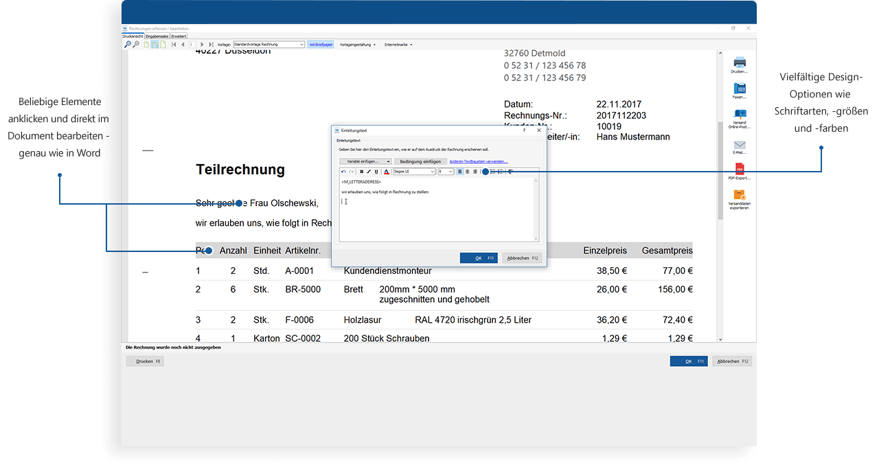 Direkt im Dokument bearbeiten