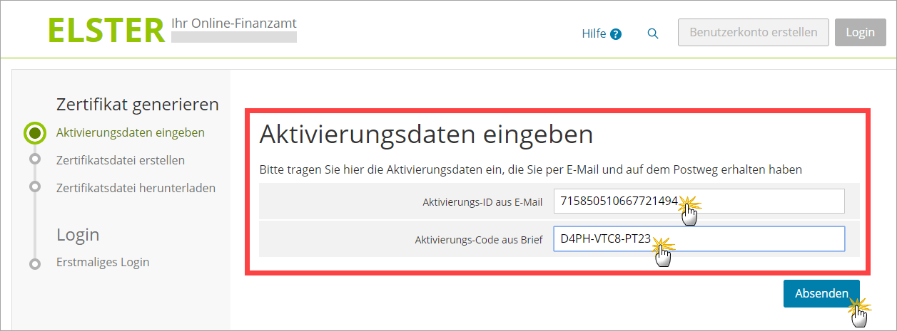 elster online portal aktivierung