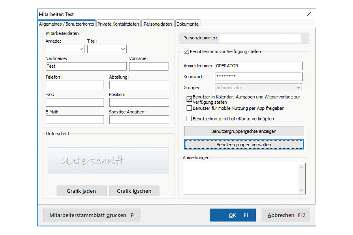 Mit dem Modul Arbeitsplatz+ können Sie einen weiteren Benutzer in MeinBüro anlegen.