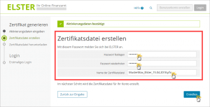 Elster Zertifikatsdatei erstellen