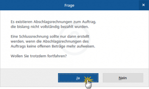 Hinweis auf eine offene Abschlagsrechnung in meinbuero