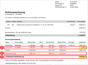 Schlussrechnung in WISO MeinBüro erstellen Teil 3