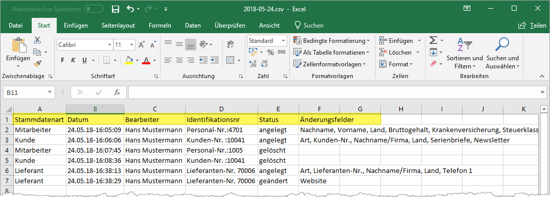 Änderungsprotokoll Excel