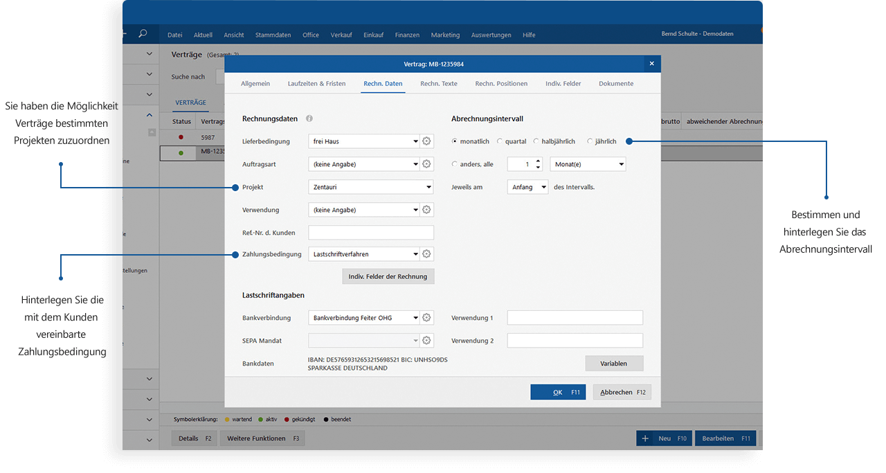 Abrechnuung der Verträge in MeinBüro