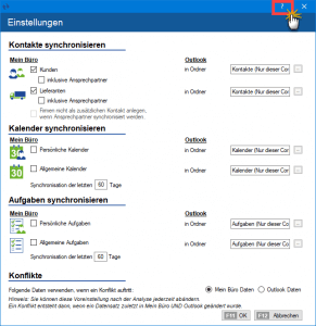 Outlooksync. Einstellungen in MeinBüro